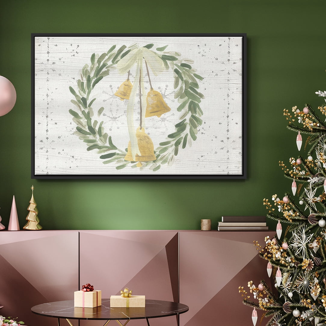Weathered Aspen Wreath Collection A - Framed Gallery Wrapped Holiday Canvas - 17 x 25 - Black Frame