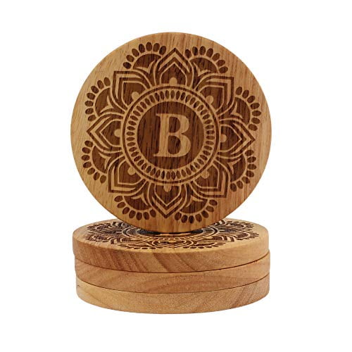 26 Letters To Choose From Wine Coaster Wood Set Of 4 Bar Coasters Funny Round Outdoor Drink Mandala Design B Initial Letter Com Wine Coaster Wood Set, Outdoor Drink Coasters