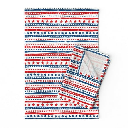 

Printed Tea Towel Linen Cotton Canvas - American Traditional Stars Stripes Holiday Red Blue America Usa 4Th Of July White Independence Day Print Decorative Kitchen Towel by Spoonflower