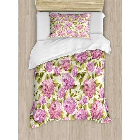 Shabby Chic Duvet Cover Set Organze Rose Like Flower With Leaves