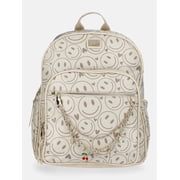 Madden NYC Women's Dome Backpack with Charm Chain Accent, Khaki Smiley