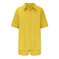 thumbnail image 3 of Women's 2 Piece Outfits Clearance Women's Spring And Summer Fashion Slim Button-Up Top Casual Shorts Solid Color Top/Shirt Suit Wide Leg Pants, 3 of 4