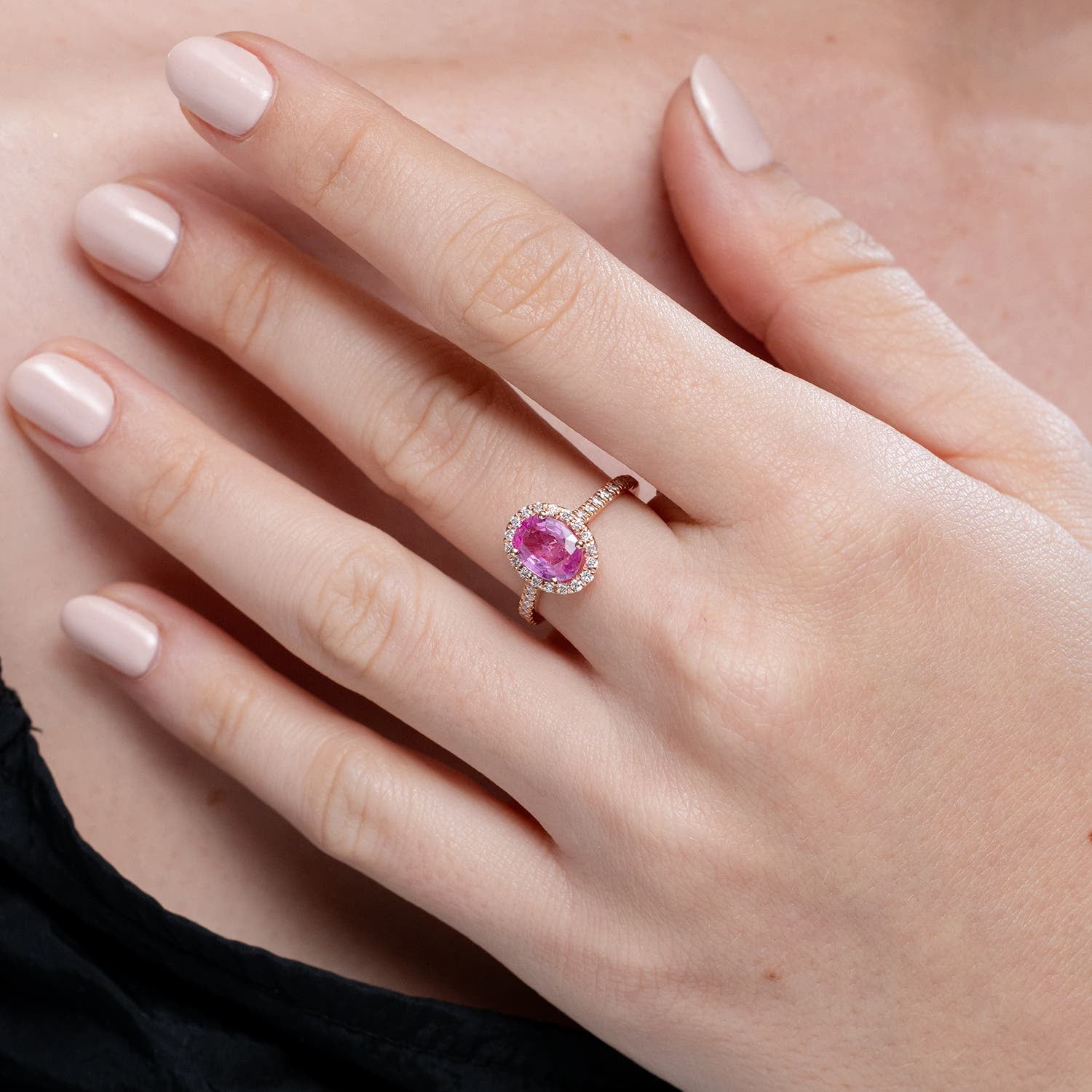 Angara Bague Ovale Naturelle ct Rose Saphir Halo avec Diamant