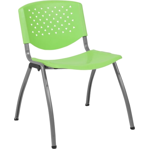 EMMA OLIVER Home and Office Green Plastic Stack Chair with Perforated Back - Guest Chair