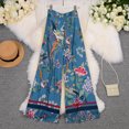 thumbnail image 2 of Pantalones casuales holgados de cintura alta con estampado de flores y pájaros para mujer, pantalones de pierna ancha para mujer, 2 of 2