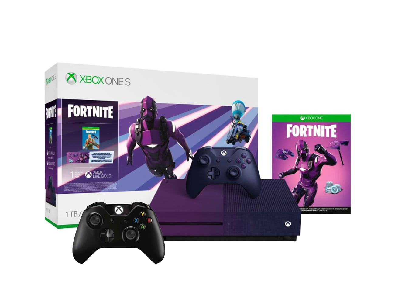 Microsoft Xbox One S 1tb Fortnite Gradient Purple Special Edition Console Bundle With Extra Black Controller Walmart Com Walmart Com