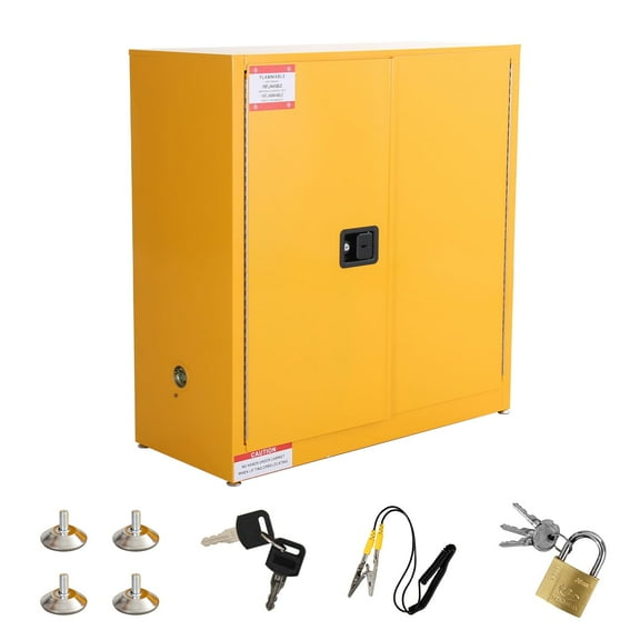 Telyswee 30 Gal 45 Gal Flammable Safety Cabinet, Galvanized Steel Flammable Liquid Storage Cabinet with 2 Adjustable Shelves 2 Manual Doors for Industrial Use, Yellow