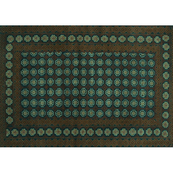 Ahgly Company Machine Washable Indoor Rectangle Abstract Turquoise Blue Contemporary Area Rugs, 6' x 9'