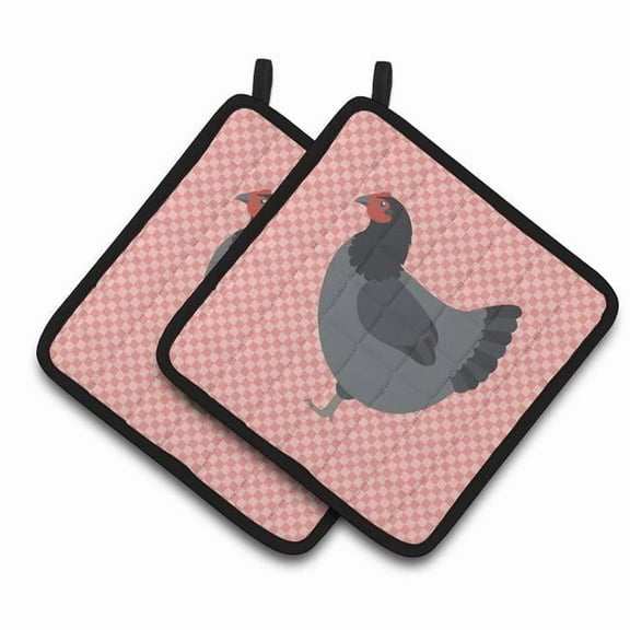 Caroline's Treasures Jersey Giant Chicken Pink Check Pair of Pot Holders