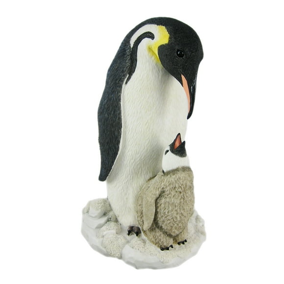 Mother and Child Penguin Statue with Baby Chick, a Heartwarming Lifelike Cold Cast Resin Sculpture - Perfect for Penguin Enthusiasts - 9.25 Inches High