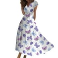 thumbnail image 2 of kytmyeq Women's Long Casual Dress Summer Short-Sleeve V-Neck Waist Retraction Printed Dress, 2 of 5