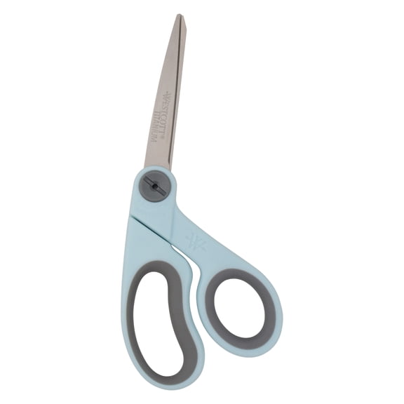 Westcott 8" Fabric Sewing Scissors, Titanium Bonded, Adjustable Glide, Bent, Blue, for Crafting, Sewing and Fabric, 1-Count