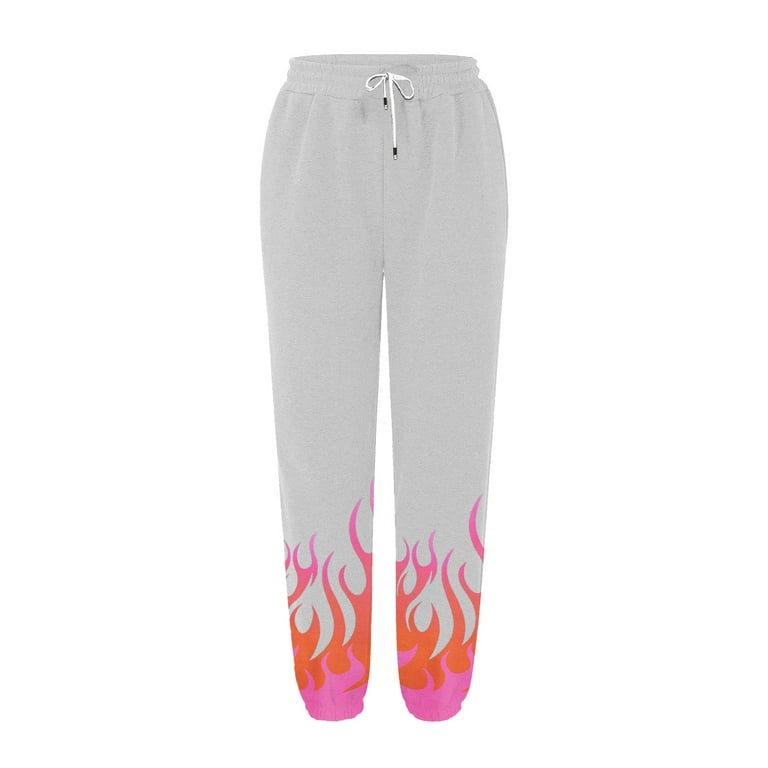 JGTDBPO Sweatpants For Women Baggy Lounge Ankle Banded Flame Printing Pants  Elastic Tie Waist High Waist Drawstring With Pockets Long Pants Sporty Gym  Athletic Fit Jogger Workout Cinch Bottom Trousers 