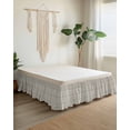 thumbnail image 2 of Beige Black Striped Wrap Around Bed Skirts for California King Bed 16" Drop,Bed Skirt with Adjustable Elastic Belt Dust Ruffle Bed Valance Abstract Modern Art Irregular Stripe Bed Frame Cover, 2 of 7