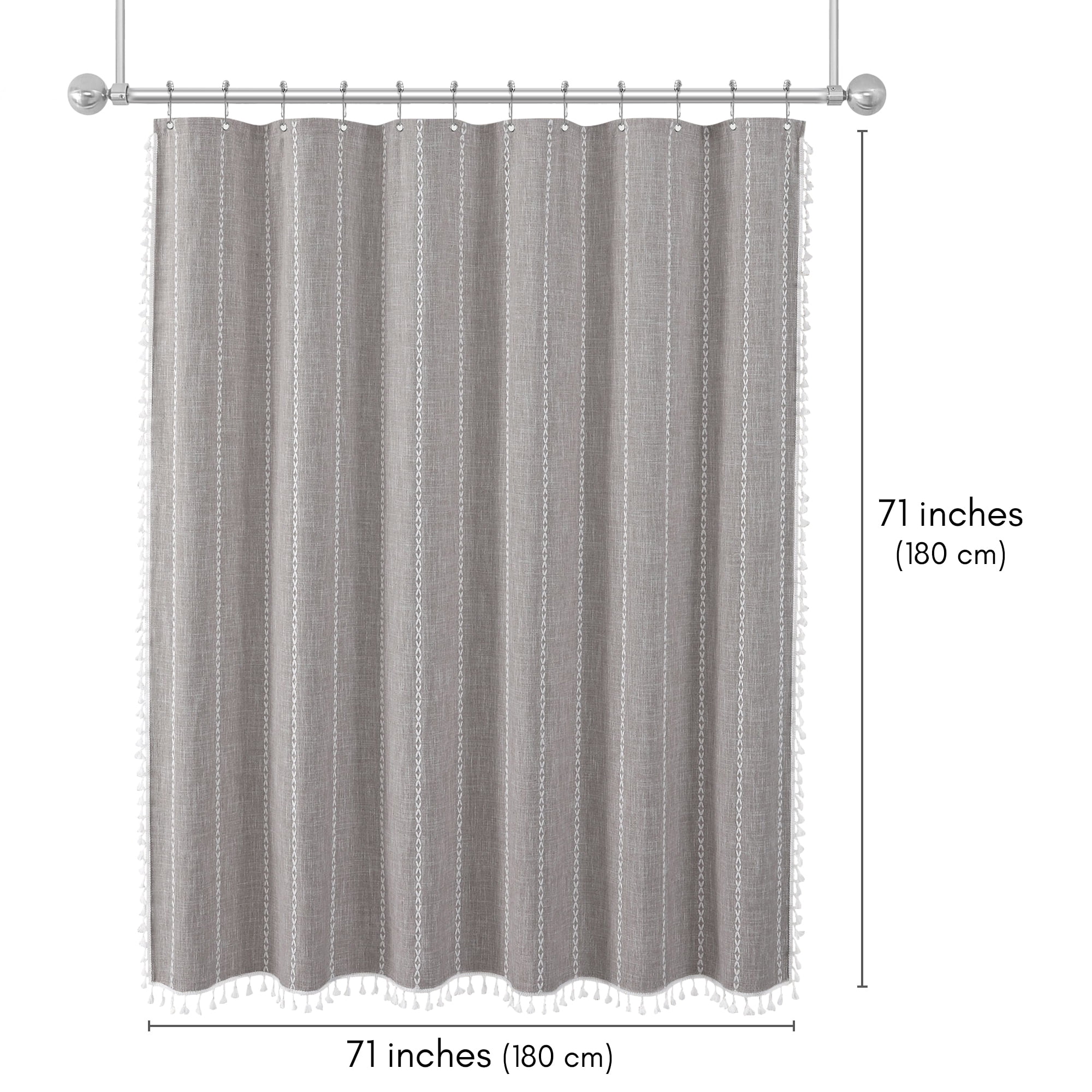 Americanflat 71x71 Woven Linen Gray Shower Curtain with Tassel Accents - Includes 12 Grommets and Hooks - 100% Polyester