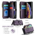 thumbnail image 2 of Compatible with iPhone XS Max Rugged PU Leather Wallet Case, Card Slots Zipper Pocket Lanyard Crossbody Strap Kickstand RFID Blocking Full Body Protection Cover for iPhone XS Max, Purple, 2 of 10