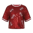 thumbnail image 6 of VNKIDY Women's Carnival Sequin Football Pattern Short Sleeve T Shirts Crewneck Loose Fit Tees For Sports Theme Party Casual Daily Wear Outdoor Activities Leisure Tops, 6 of 6