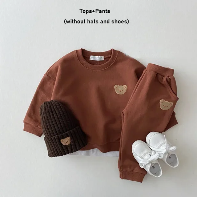 2024 Fashion Toddler Baby Clothes Sets Cartoon Bear Sweatshirt+ Pants 2Pcs Suits Autumn Kids Outfits Set Christmas Gift