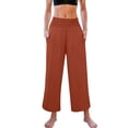 thumbnail image 4 of Petite Womens Wide Leg Crop Pants 2026 Summer Smocked Waist Pull On Casual Palazzo Trousers with Pockets Vermilion M, 4 of 6