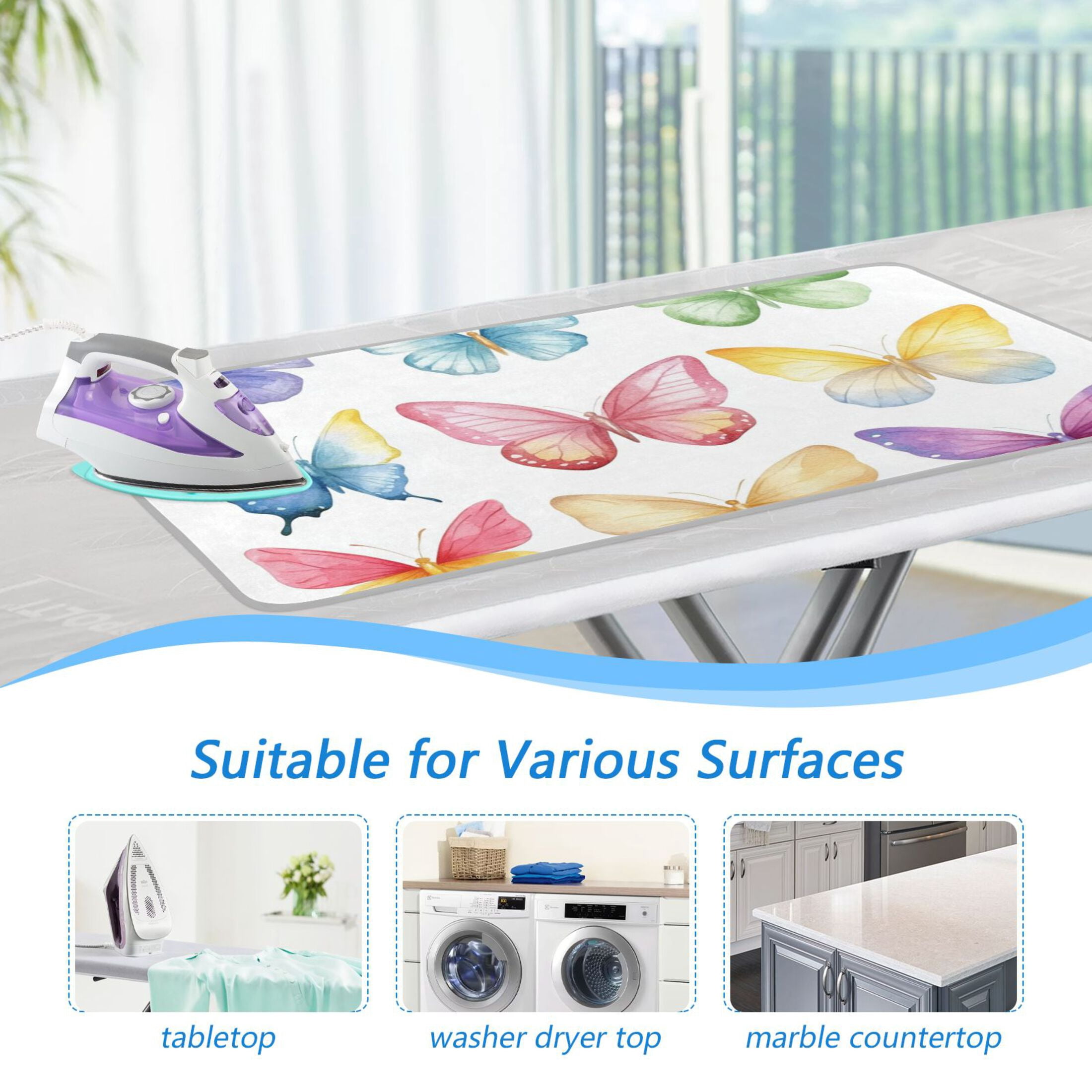 Little Butterflies Colorful Ironing Mat Blanket Portable Travel Ironing Pad Heat Resistant Pad 47.2" x 27.6”