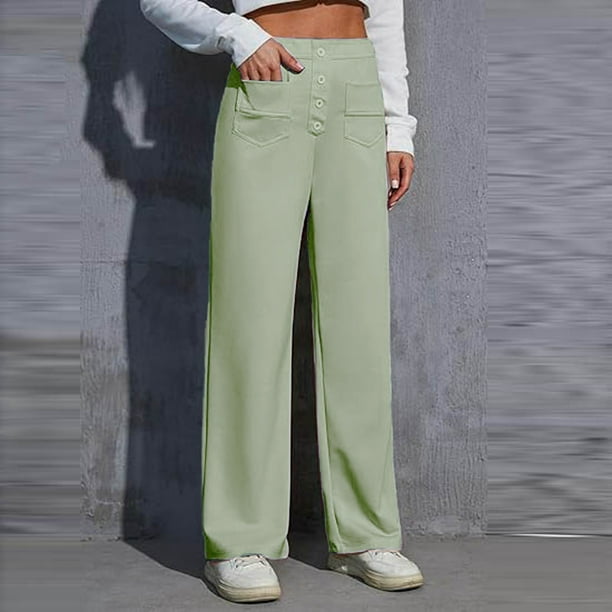 WILLBEST Pantalones Casuales para Mujer 2025, de Cintura Alta, Rectos, con Botones, para Trabajo y Negocios, con Bolsillos. XXXXL