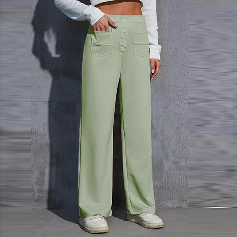 Fiaer,Dress Pants Women,Work Pants Women,Womens Oversized Straight Leg High  Waisted Trendy Business Solid Button Decor Trousers with Pocket Light Green  XXXL - Walmart.com