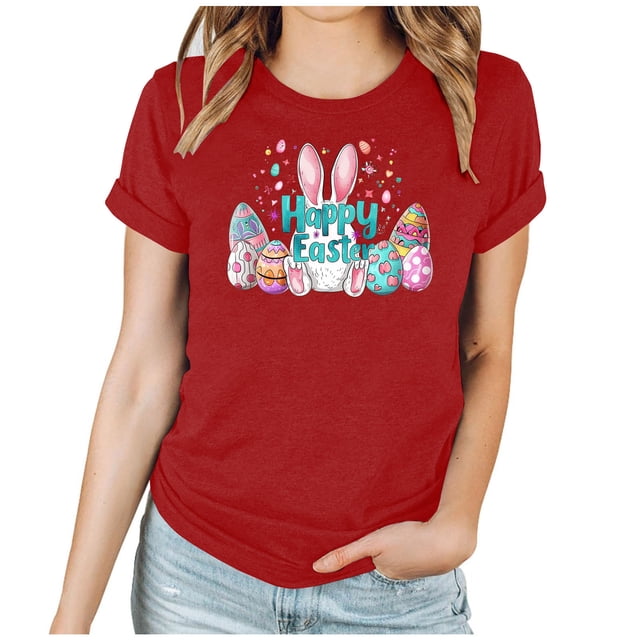 Mujeres Manga Corta de Verano Tops Día de San Valentín Impreso Cuello Redondo, Camisa de Moda Casual Blusa