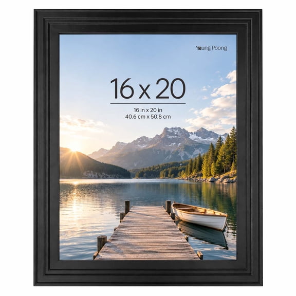 Young Poong 16 x 20 Black MDF Picture Frame, Grooved Wall Hanging Poster Frame, Horizontal or Vertical Display
