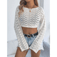 thumbnail image 5 of Blusa de Punto con Cuello Redondo y Mangas Largas para Mujer, Estilo Crochet Calado Albaricoque M, 5 of 7