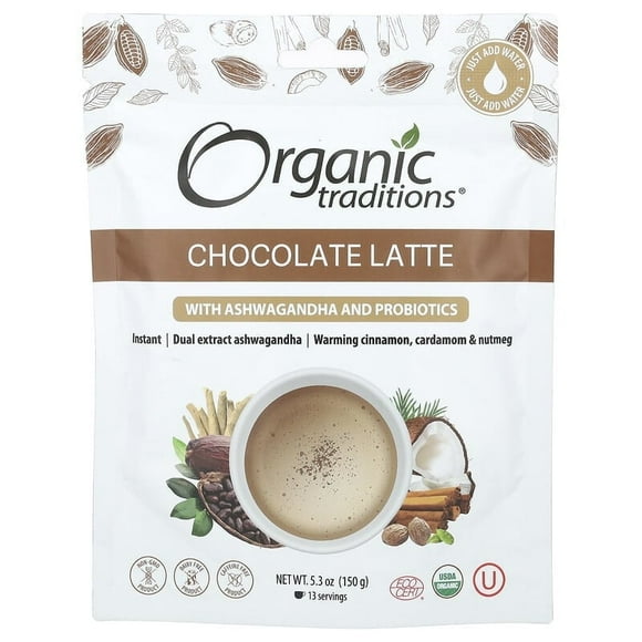 Organic Traditions, Chocolate Latte with Ashwagandha and Probiotics, 5.3 oz