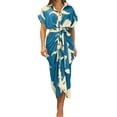 thumbnail image 1 of Kcodviy Robe d'Été Ajustée Élégante à Imprimé Floral pour Femmes, Taille Haute, Col Montant, Courte, Décontractée, Robes d'Été pour Femmes Âgées, Robe Chemise à Manches, 1 of 8