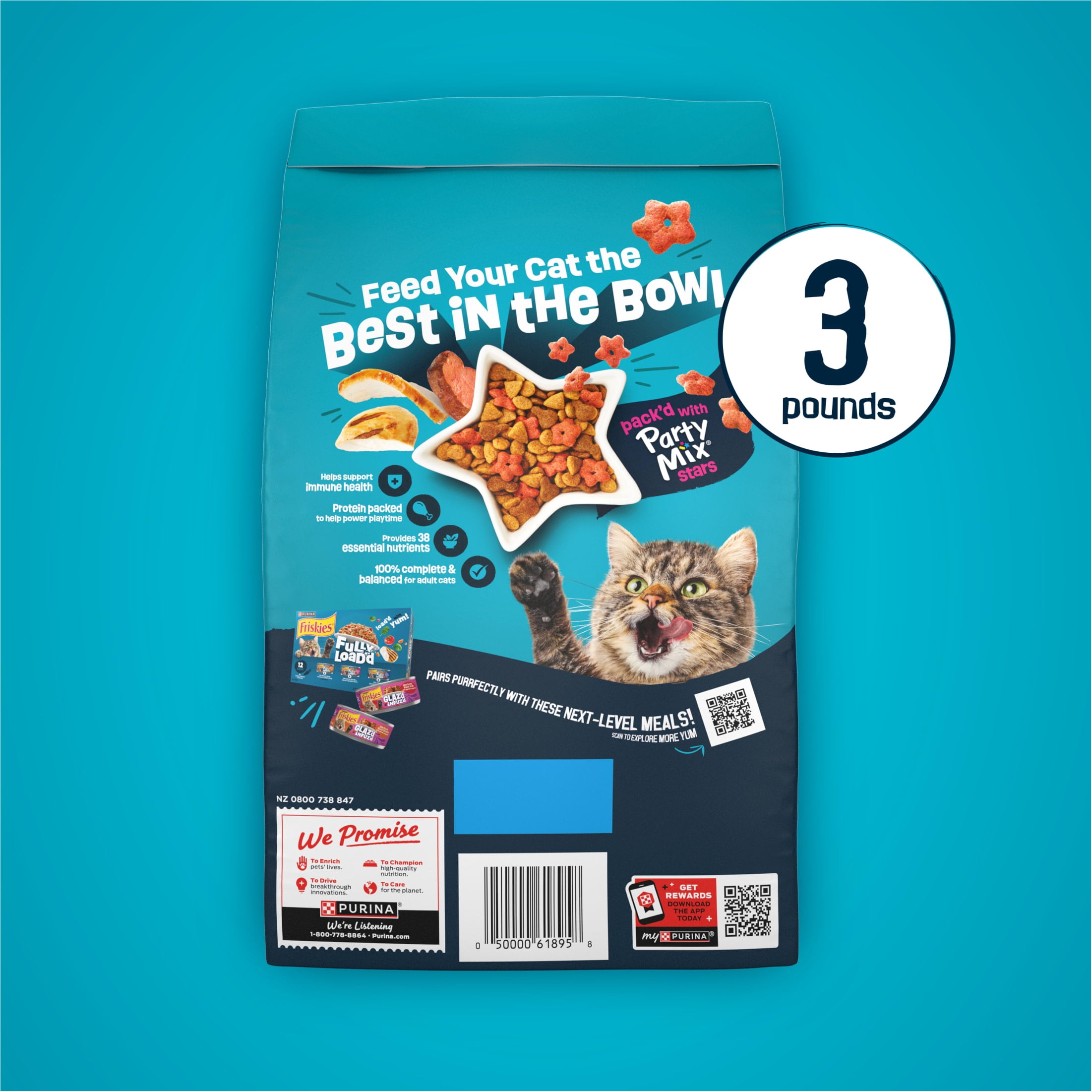 Purina Friskies Party Pack’d with Flavors of Chicken, Liver and Turkey Crunchy Dry Cat Food, 3 lb.