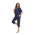 thumbnail image 5 of EA'S SECRET 100% Cotton Women Pajamas Set Soft Sleepwear Pjs 2 Piece Sleepwear With Pockets Capri Pants Summer(Navy Blue,M), 5 of 10