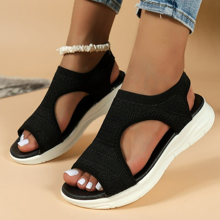 ZHAGHMIN Cute Sandals for Women Wedge Sandals for Women Comfortable Summer Platform Casual Soft Sole Stretchy Sports Walking Sandals Black Size6.5