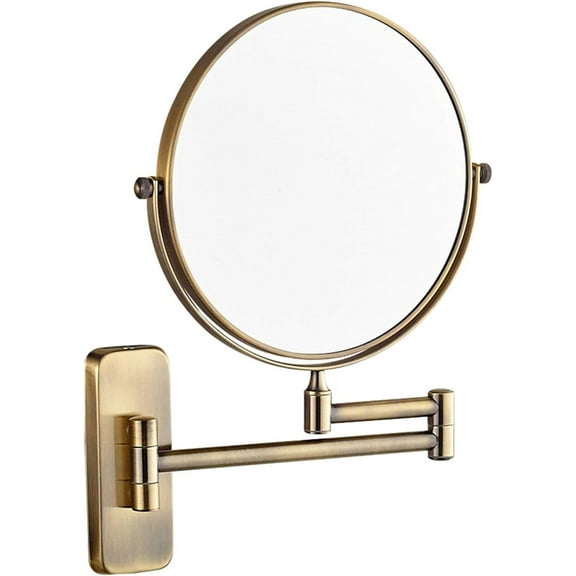 Wall Mounted Makeup Mirrors, 8 Inch Brass Double Sided Vanity Mirrors with Magnifying, Bathroom Extendable 360 Swivel Cosmetic Mirrors,Gold,3X