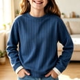 thumbnail image 2 of HAiming Kids Pullover Shirts Long Sleeve Ribbed Knit Fleece Crew Neck Casual Undershirts Fall Winter Outdoors Tops, 2 of 7