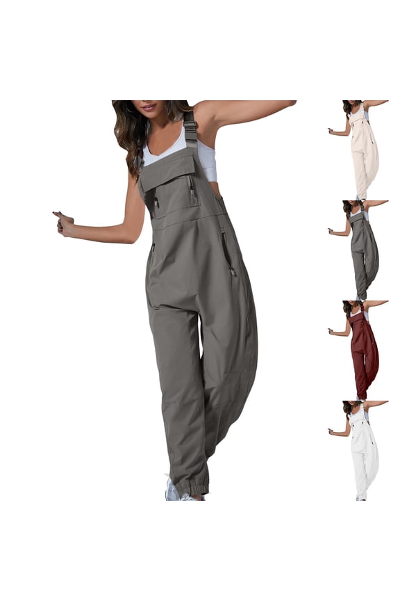 Women's Cargo Overalls Adjustable Straps Baggy Jumpsuits with Zip Pockets Windproof Loose Fit Bib Pants Comfortable Hiking Outdoor Wear Romper