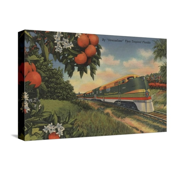 Art.com Train- Orange Blossom Special - Florida Stretched Canvas Print Wall Art by Lantern Press, 18" x 12"