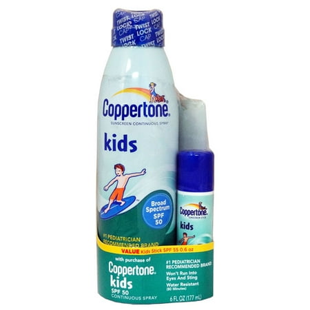 Coppertone Kids SPF 50 Sunscreen Continuous Spray 6 oz and Stick SPF 55 0.6 oz