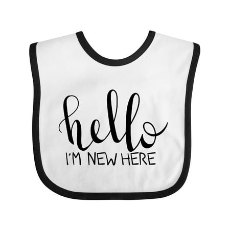 

Inktastic Hello I m New Here- Hand Drawn Type Gift Baby Boy or Baby Girl Bib