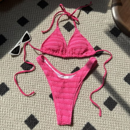 MSJUHEG Swimsuit Sets Pink Bathing Suits Bikini Sets for Women Sexy Drawstring Strapped One Swimsuit Bikini Bikini Bikini for Women Bathing Suit for Women Bikini Hot Pink S