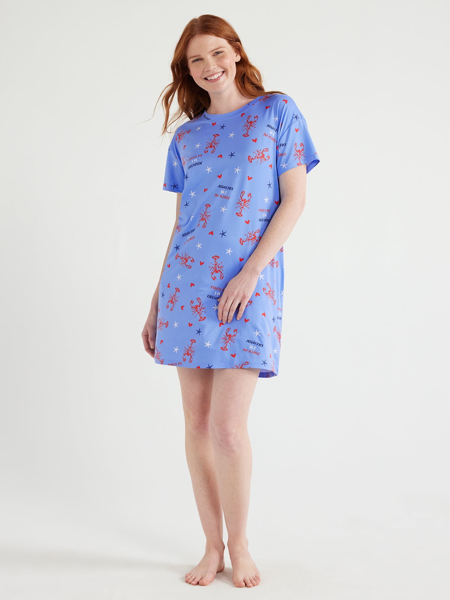 Joyspun Women's Short Sleeve Sleep Shirt with Pockets, Sizes S/M to 2X/3X