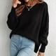 thumbnail image 2 of Suéter con cuello redondo y abertura lateral Jersey suelto de manga larga a la moda para otoño invierno Negro M, 2 of 8