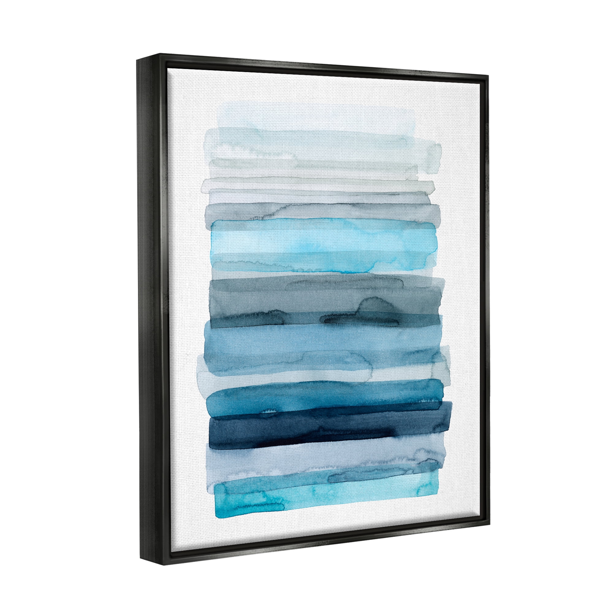 Stupell Industries Water Inspired Blue Grey Ombre Abstract Lines Jet Black Framed Floating Canvas Wall Art, 16x20, by Grace Popp