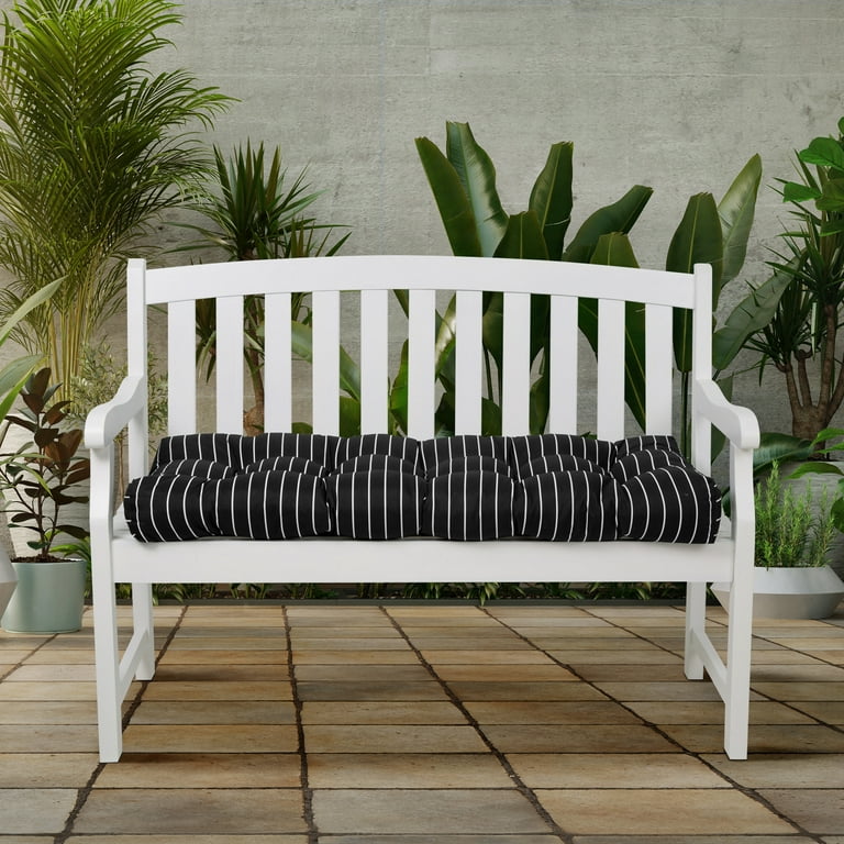 Patio Bench Cushion Black Ink Stripe 48 W