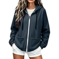 thumbnail image 2 of WIZUTIZ Women's Solid Color Zip Up Hoodie Drawstring Hood Pockets Long Sleeve Casual Jacket Lightweight Fall Spring Outerwear, 2 of 7