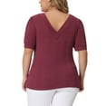 thumbnail image 3 of Agnes Orinda Plus Size Tops for Women V Neck Short Sleeve Pullover Knitted Casual Blouses 1X Burgundy, 3 of 5