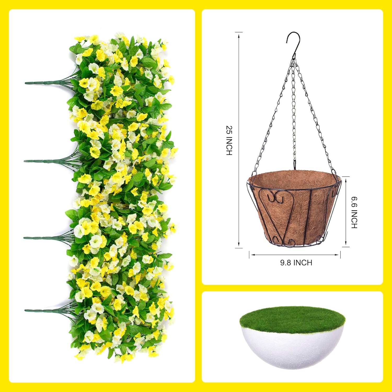 Hanging Baskets with Artificial Flowers for Plants Outdoor Indoor, Faux Silk Morning Glory Vines, Faux Green Plant Arrangement for Garden Patio Decoration(Darkorchid)