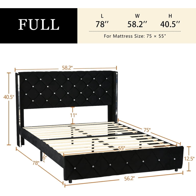 BarnFurin Full Size Upholstered Platform Bed Frame With Diamond Tufted Headboard - No Box Spring Needed (Pink)