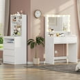 thumbnail image 2 of Afuhokles Vanity Desk with Lighted Mirror and Charging Station, Makeup Vanity with 5 Drawers, Pegboard, 5 Hooks and Shelves, White, 2 of 8